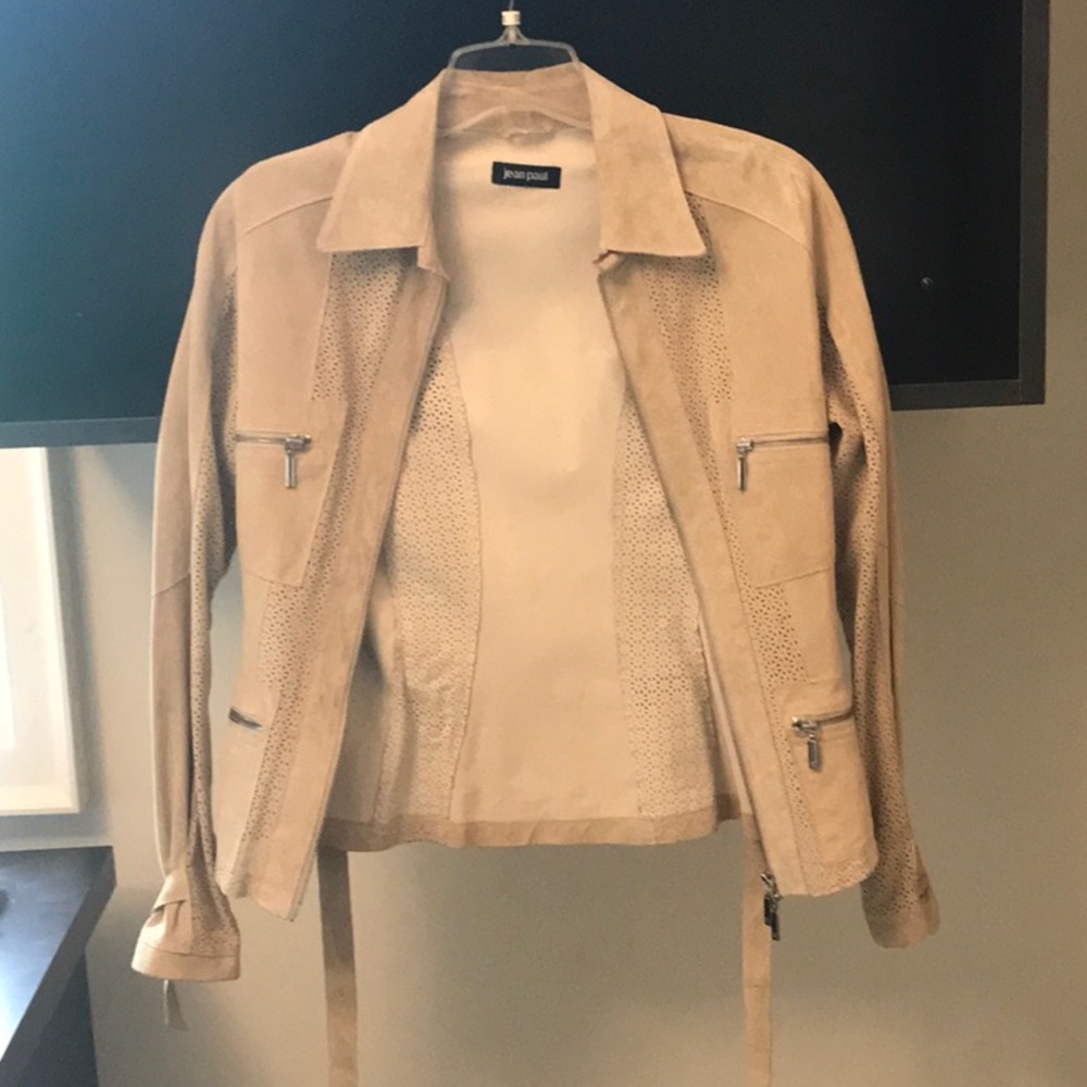 Jean Paul Berlin Tan Suede Jacket with Cutouts and Belt Details